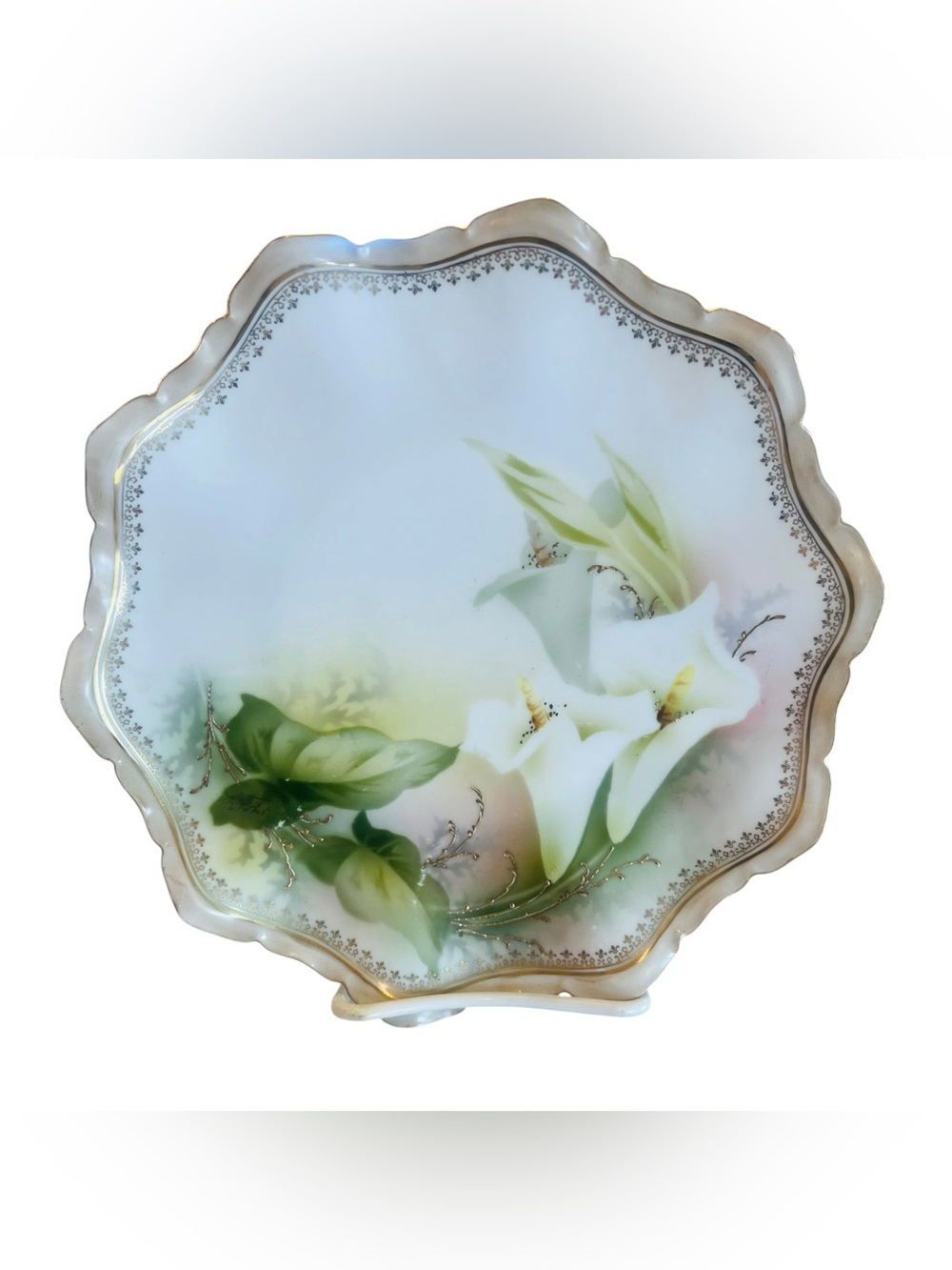 Antique RS Prussia Calla Lily Porcelain Cabinet Plate Gold Gilt 9” Hand Painted